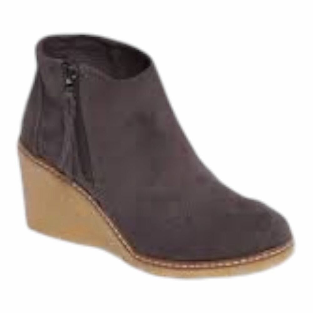 TOMS Women’s Gray Avery Microfiber Suede Wedge Ankle Boots Size 9